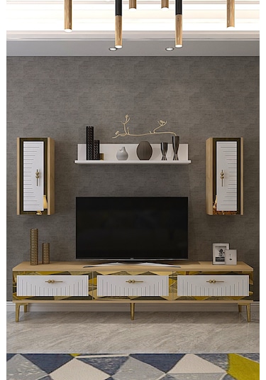 Tvr1801db - Tuna Tv Ünitesi Safirmeşe-beyaz Gold 180cm Safirmeşe - Beyaz