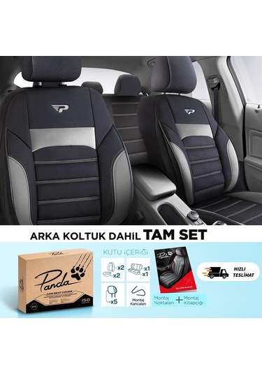 Panda Special Serisi Jakar Kumaş Oto Koltuk Kılıfı - Siyah - Gri