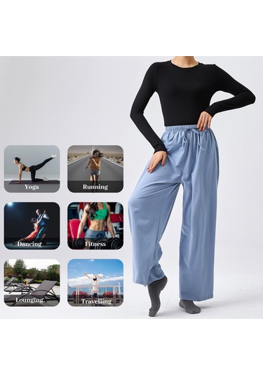 Gajeena Kadınlar İçin Rahat Pamuklu Yoga Pantolonu - Geniş Paça, Esnek Bel, Yan Cepli Turkuaz Turkuaz