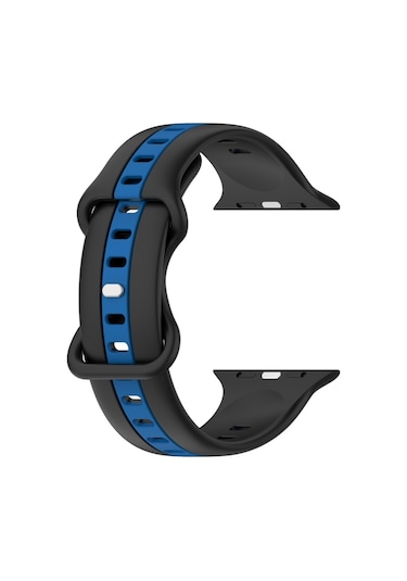 Sones Kelebek Tokalı İki Renkli Silikon  Saat Kordonu iOS Uyumlu  Watch Serisi 8-7 45mm / Se 2-6-se-5-4 44mm / 3-2-1 42mm