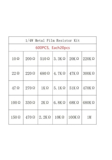 Direnç Seti 30 Çeşit 20'şer Adet - 600 Adet 1/4w