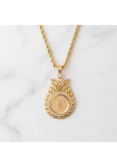 Altın Kaplama Çeyrek Altınlı Kolye - Arpa Model 45 Cm Bnd-161