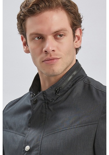 Siyah Dik Yaka Yarım Astar Comfort Fit Rahat Kesim Casual Mont 1007240150-Siyah