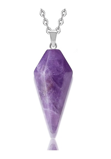 Sertifikalı Doğal Ametist Taşı Pandül Kolye Gümüş Aparatlı Doğa Çok Renkli