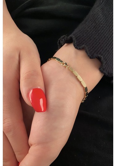 Fiyonk Kuyumculuk 14 Ayar Altın Baget Taş Detaylı Petek Bileklik 001