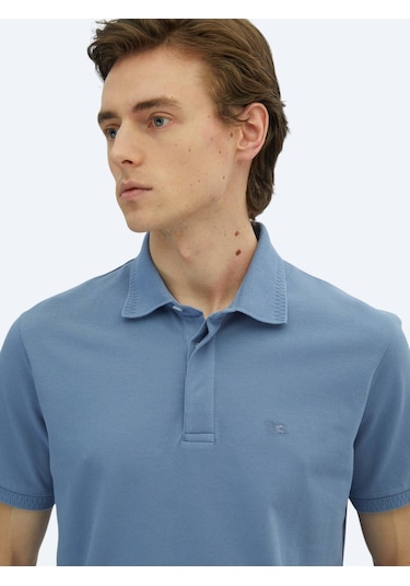 Havacı Mavi Düz Polo Yaka %100 Pamuk T-shirt Havacı Mavi