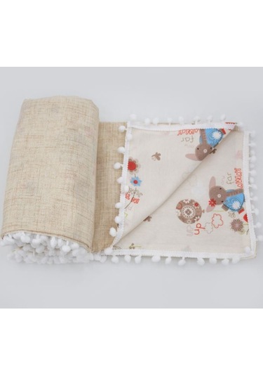 Mordesign Kenar Ponponlu Bebek Pikesi %100 Pamuk Kumaş Animal Serisi