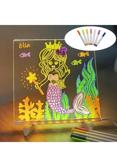 Aubyhe Çocuklar İçin Boyutlu Silinebilir Led Aydınlatmalı Çizim Tahtası - 7 Renkli Kalemli El İşleri Oyuncak Çok Renkli