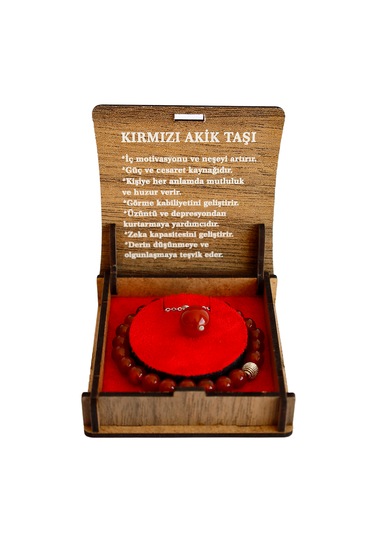 Kırmızı Akik Doğal Taş Bileklik Enerji Dengeleyici, Şık Ve Özgün Tasarım Kırmızı - Siyah