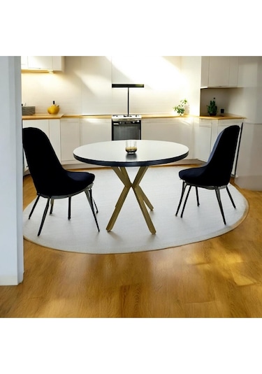 Beyaz Yuvarlak Yemek Masası Gold Renk Ayak Beyaz