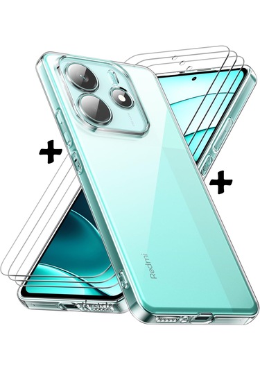 Xiaomi Redmi Note 14 Kılıf Şeffaf Silikon + 9h Temperli Cam Set
