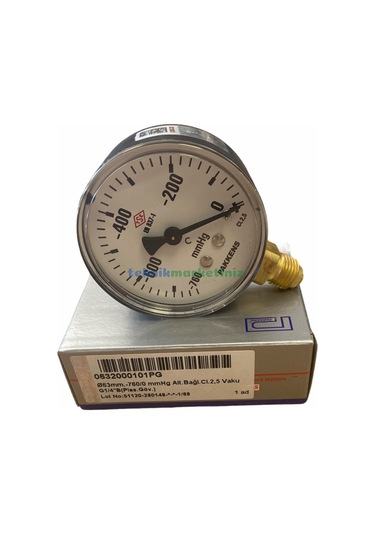 63MM -760/0 MMhg ALTtan Çıkışlı G1/4" Kurutip VakuMMetre Pakkens