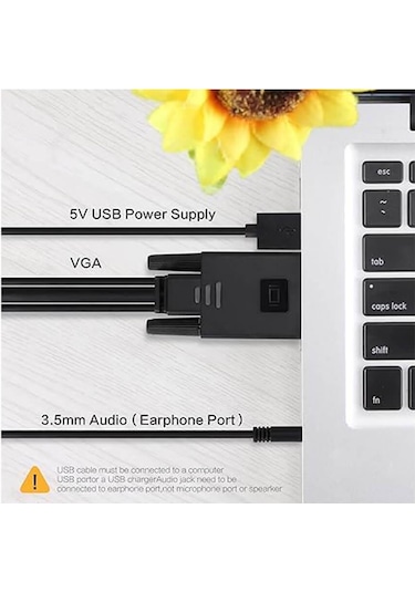 Koodmax - Vga To Hdmi Kablo Çevirici Dönüştürücü 3.5mm Ses Ve Usb Güç Destekli - 1080p - 2 Metre