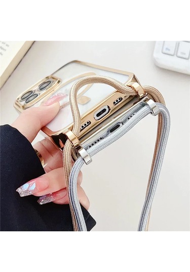 Crossboby Kordon Kaplama Telefon Kılıfı İphone 16e 16 15 14 13 Açık Gri