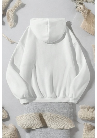 Mind Life Vibes Baskılı Oversize Sweatshirt Beyaz