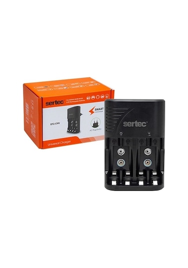 Sertec STC-9V Pil Şarj Cihazı + Varta 9V Şarjlı Pil 4'lü