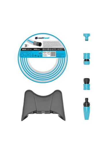 Cellfast Basic Bahçe Sulama Hortumu Seti 1/2" 20 M + Bahçe Hortumu Duvar Askısı