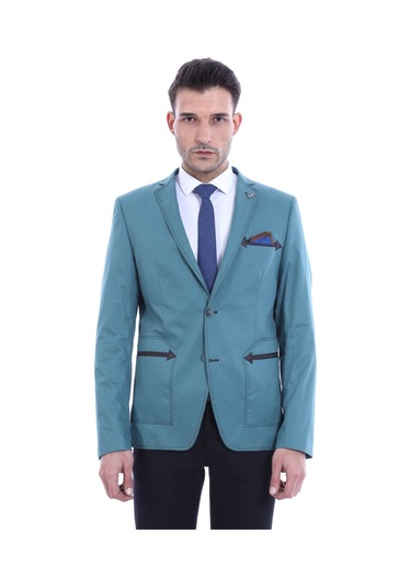 2 Düğmeli Mono Yaka Cepli Pamuk Yeşil Ceket -wessi Yeşil