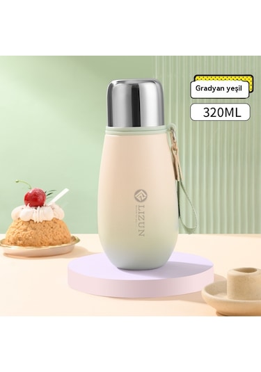 316 Paslanmaz Çelik Termos Bardak Kızlar Yüksek Yüz Değeri Yeni Cep Bardak Gradyan Bayan Öğrenci Taşınabilir Çay Bardağı Gradyan Yeşil 320ml