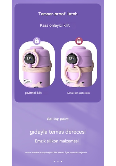 Çocuk Taşınabilir Sıcaklık Göstergeli Su Bardağı-yeşil