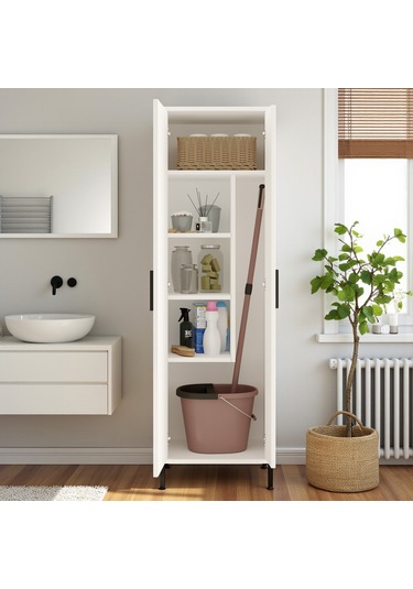 Robin Home Çok Amaçlı Dolap Vileda Banyo Dolabı Kiler Dolabı Beyaz Beyaz