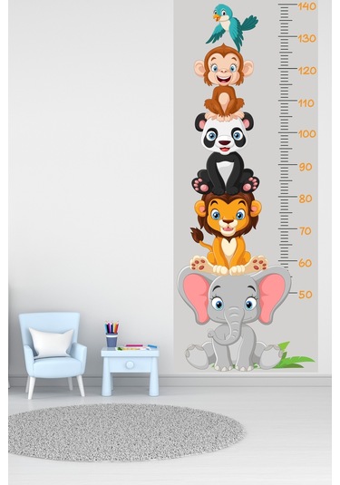 Sevimli Safari Hayvanları Boy Ölçüm Cetveli Boy Ölçer Sticker