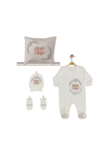 Pia Baby Gl 1908-04 İsme Özel Yastık Tulum Set Krem
