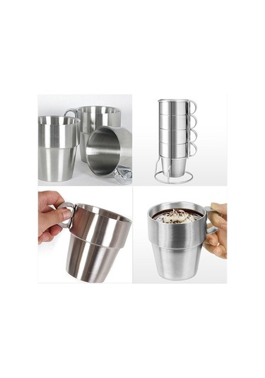 Ganzhoushop Taşınabilir Takım Sones Sıcak Piknik Paslanmaz Parçalı Kupası Kupaları Kahve İçme Hava Dört Çelik Çay Bardakları Pratik Açık Diğer