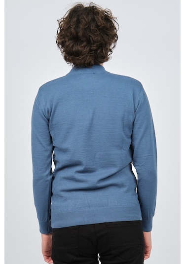 Çizgi Triko Erkek Yarım Balıkçı Baklava Desenli Kazak 42564257 Ma Mavi