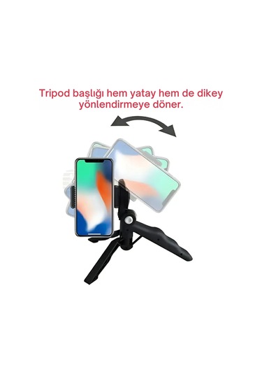 Shopytech 5 İ 1 Arada Mikrofonlu Led Işıklı Vlog Kiti Tabanca Tutuşlu Masaüstü Tripod & Selfie Stick 1 Adet