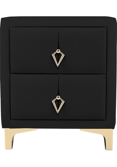 Harmony Gold Iki Çekmeceli Komodin- Yatak Odası Kumaş Döşemeli 2 Kapaklı Komodin Modeli Siyah