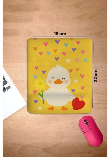 Sonictouch Bilek Destekli Kalpli Ördek Temalı Sarı Dikdörtgen Pürüzsüz Yüzey Dikişsiz Mouse Pad 18x2 Mousepad
