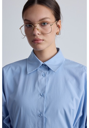 Bel Ayarlamalı Gömlek Mavi Mavi