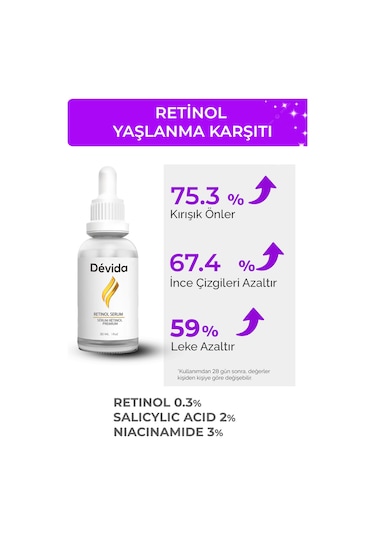 Devida Yaşlanma ve Kırışıklık Karşıtı Göz Çevresi Retinol Serum 30 ML