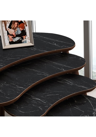 Vovvahome Moon 4lü Mdf Ahşap Zigon Sehpa Ve Orta Sehpa - Siyah