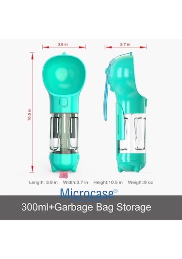 Microcase Taşınabilir Hazneli Mama Kaplı Kaka Poşetli Kedi Köpek Suluğu 300ml - Al48844