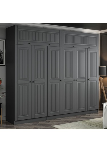 Kale 6 Kapaklı 2 İç Çekmeceli Dolap Ve Yüklük Antrasit Mebran İlkbahar 255cm Antrasit