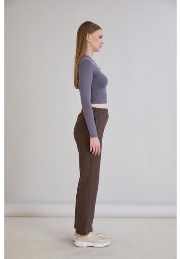 Sortie Collection Simli Örme Pantolon Kahverengi