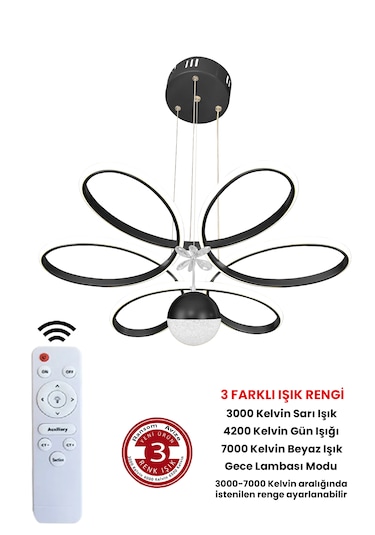 Ransom 3 Renk Toplu Kelebekli Kumandalı Papatya Salon Led Avize Siyah