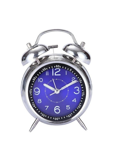 Valkyrie Akar Saniyeli Büyük Boy Nostaljik Analog Çalar Saat - Fosforlu Işıklı Alarmlı Yüksek Ses Hediyelik Saat Mavi