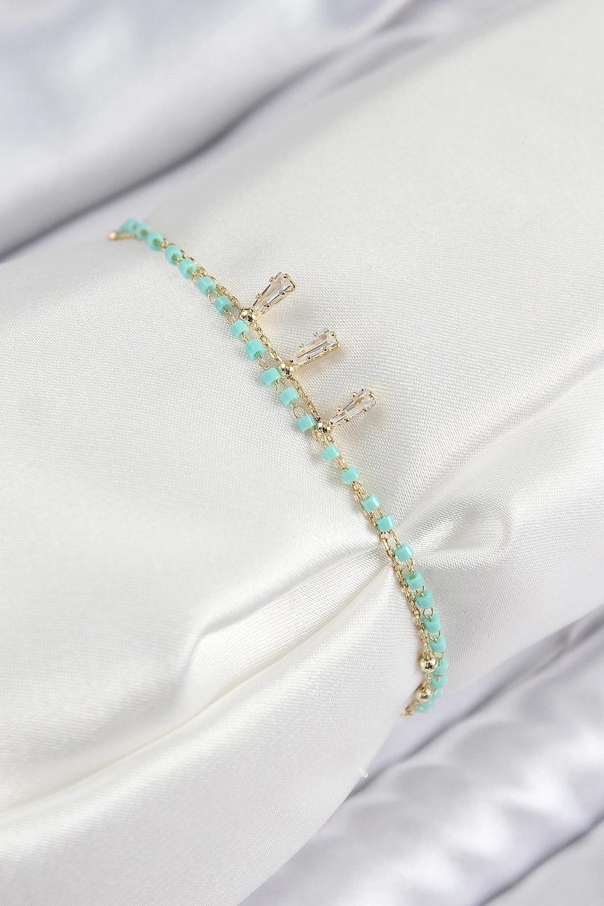 Dodes Dodes Pirinç Zirkon Taşlı Mavi Boncuklu Model Gold Renk Kadın Bileklik Tg27bb7599 Çok Renkli