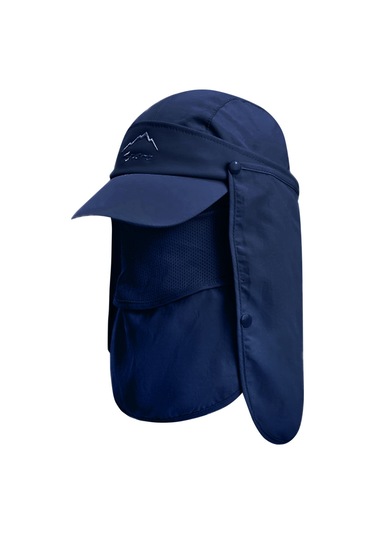 Unisex Çok Amaçlı 360 Derece Dönebilen Uv Koruyucu Güneşlikli Geniş Kenarlı Outdoor Şapka - Koyu Mavi Mavi