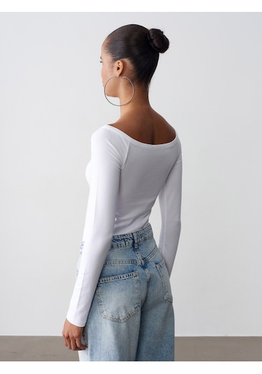 Dilvin 32661 Düğme Detaylı Bodysuit-beyaz Beyaz