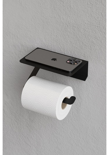 Paslanmaz Çelik Siyah Tuvalet Kağıtlığı-raflı/ Yapışkanlı Sistem