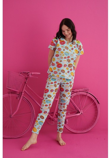 Kadın Baskılı Kısa Kollu Takım Waynap 4130 - Turkuaz