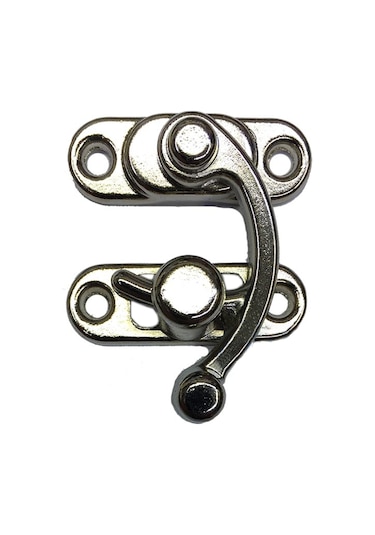 2 Adet Büyük Boy Yay Gözü Kancalı Kilit Nikel Kutu Sandık ve Kapak Klipsi 37x45 mm