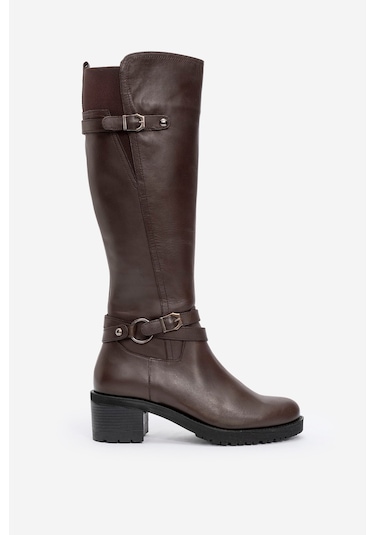 Kadın Yüksek Topuklu Fermuarlı Çizme Gerçek Deri Br 08029 Kahverengi Null Kahverengi