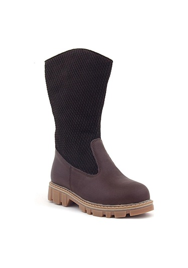 Rakerplus Hakiki Deri Kahverengi Fermuarlı Uzun Kız Çocuk Çizme Kahverengi