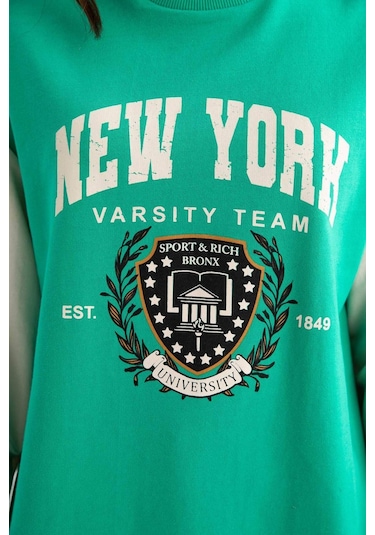 Defacto Relax Fit Bisiklet Yaka Üniversite Baskılı Sweatshirt Tunik Z2073AZ23SPGN227 Yeşil