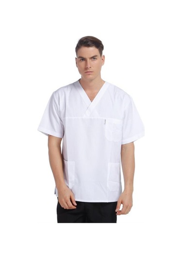 V Yaka Ceket Kısa Kol Beyaz